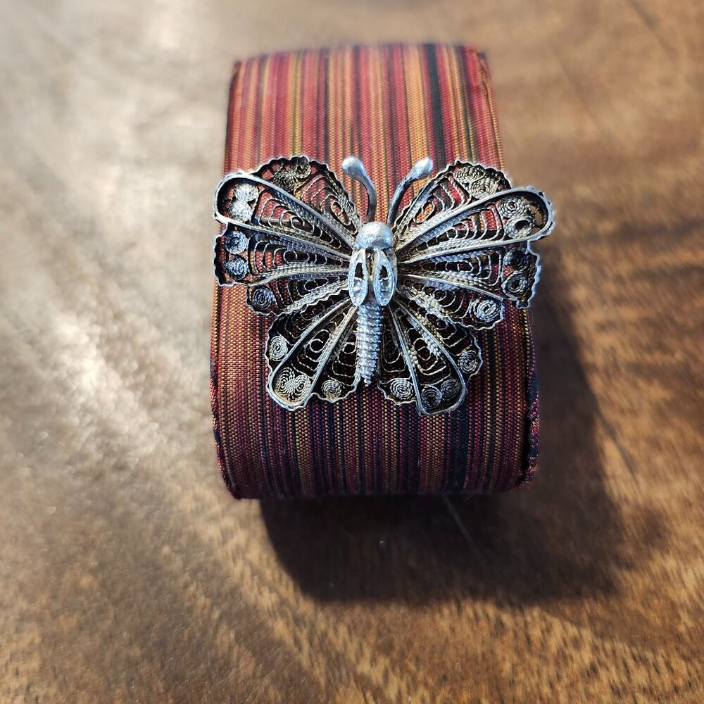 antique silver butterfly brooch filligre